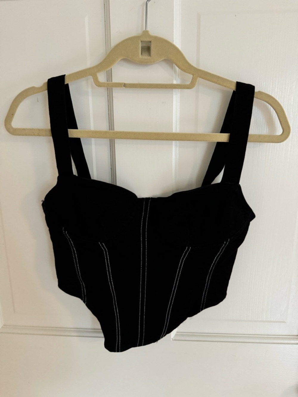 Zara Black Bustier Corset Top with White Stitching